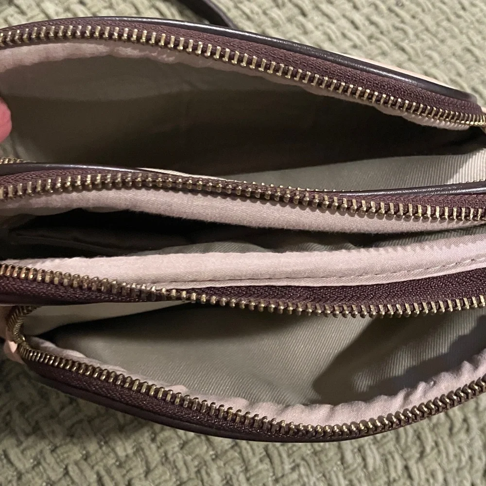 Valentina Genuine Leather Triple Zipper Crossbody Blush/Brown - Picture 7 of 9